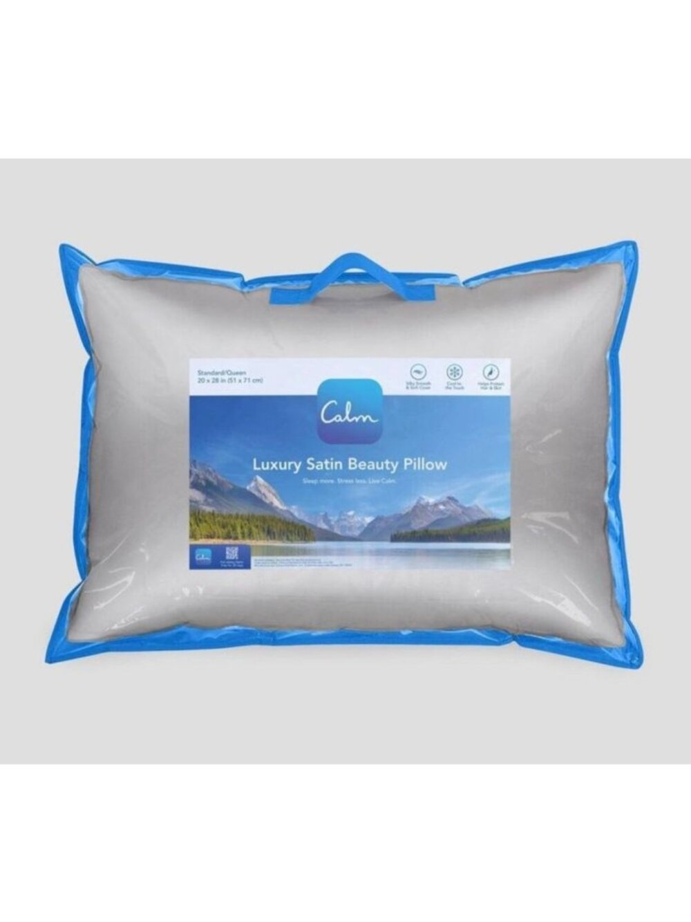 Calm Jumbo Medium Density Satin Bed Pillow Silver Hypoallergenic